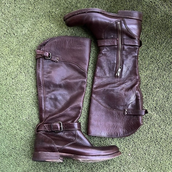 Frye Shoes - FRYE Tall Brown Leather Strap Pull On Riding Boot 76844 Womens Size 9B